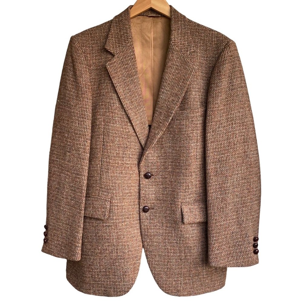 Harris Tweed Men's Scottish Wool Blazer Jacket Size 40  Brown 2 Button Vintage - Picture 12 of 16